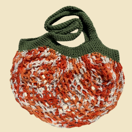 Orange Creamsicle with Sage Straps Mesh Bag