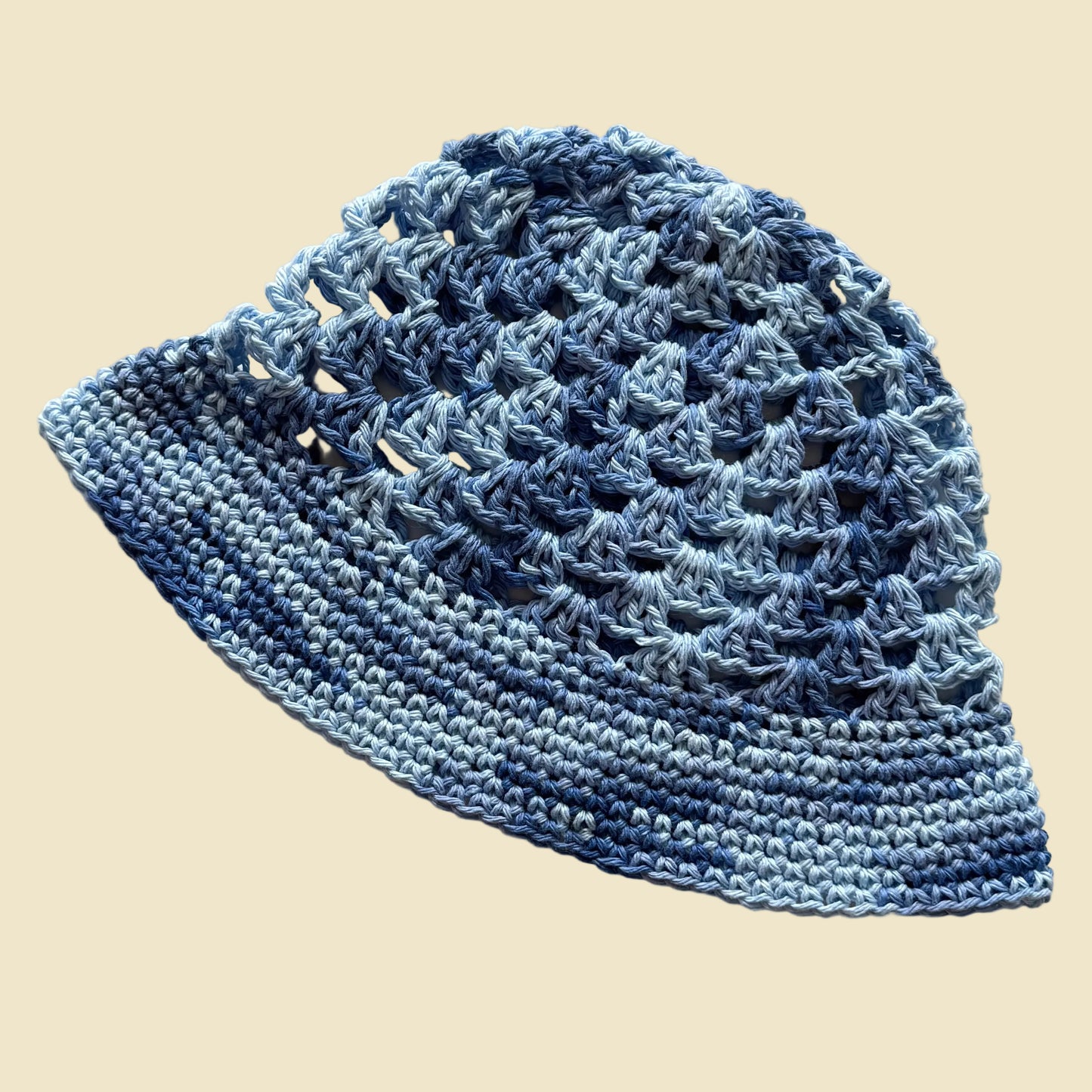 Blue Granny Stitch Bucket Hat (Single Crochet Brim)