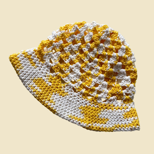 Yellow Granny Stitch Bucket Hat (Single Crochet Brim)