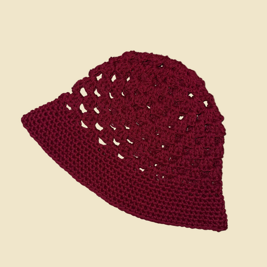 Maroon Granny Stitch Bucket Hat (Single Crochet Brim)